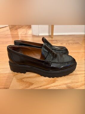 Reformation Agatha Black Leather Lug Sole Penny Loafers